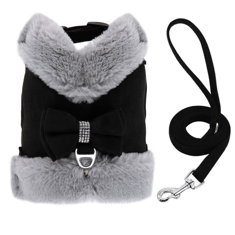 Rudy's Fur‑Collar Harness & Leash Set – Bow Tie Edition