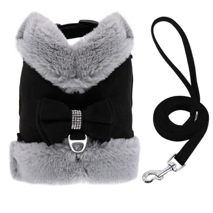 Rudy's Fur‑Collar Harness & Leash Set – Bow Tie Edition