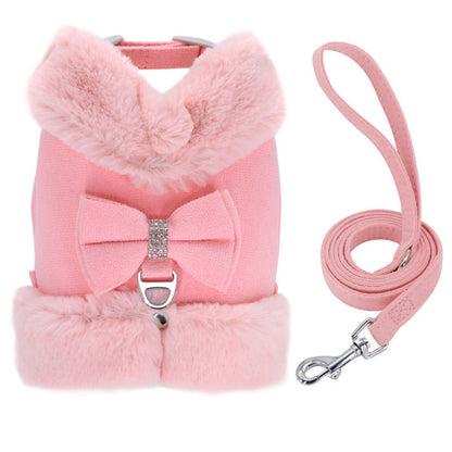 Rudy's Fur‑Collar Harness & Leash Set – Bow Tie Edition