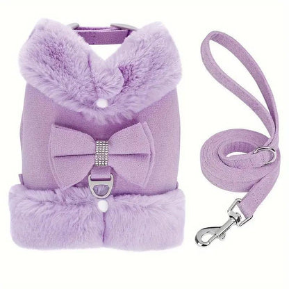 Rudy's Fur‑Collar Harness & Leash Set – Bow Tie Edition
