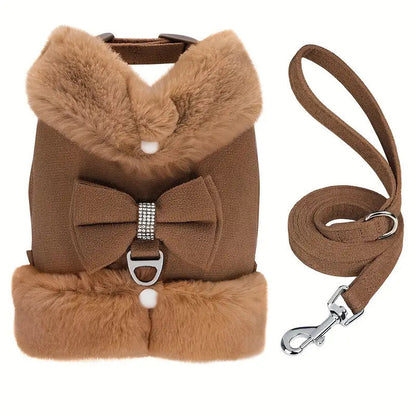 Rudy's Fur‑Collar Harness & Leash Set – Bow Tie Edition