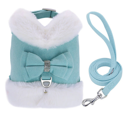 Rudy's Fur‑Collar Harness & Leash Set – Bow Tie Edition