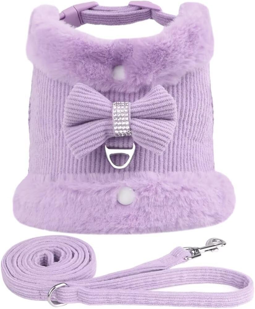 Rudy's Fur‑Collar Harness & Leash Set – Bow Tie Edition