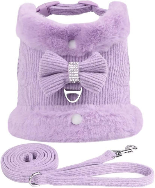 Rudy's Fur‑Collar Harness & Leash Set – Bow Tie Edition